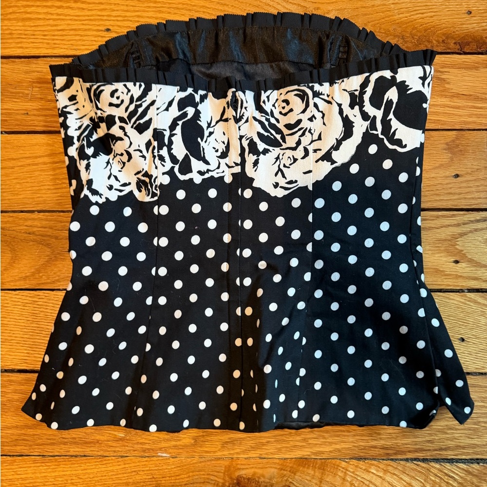 White House Black Market Black & White Polka Dot Bustier Corset Whimsical - Picture 3 of 4